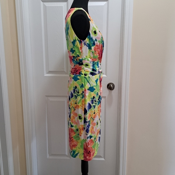 Chaps Floral Dress Faux Wrap Colourful Print Women's Large Sleeveless Dress - Picture 3 of 14